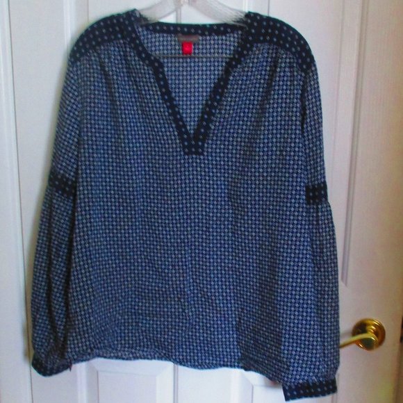 Vince Camuto Navy Geometric Print Tunic LG NEW